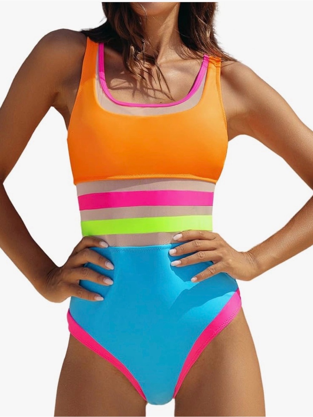 POPVIL | Neon Color Block One Piece Bathing Suit
